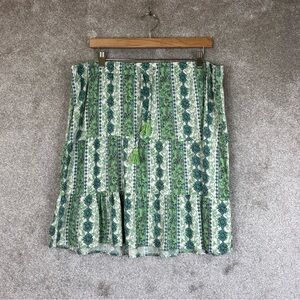 J Jill Skirt Womens Extra Large Green Floral Rayon Elastic Waist Flare- 1918*